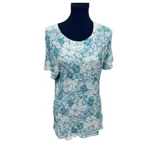 Croft & Barrow Short Sleeve Top Womans Large Blue Floral Stretchy Textured